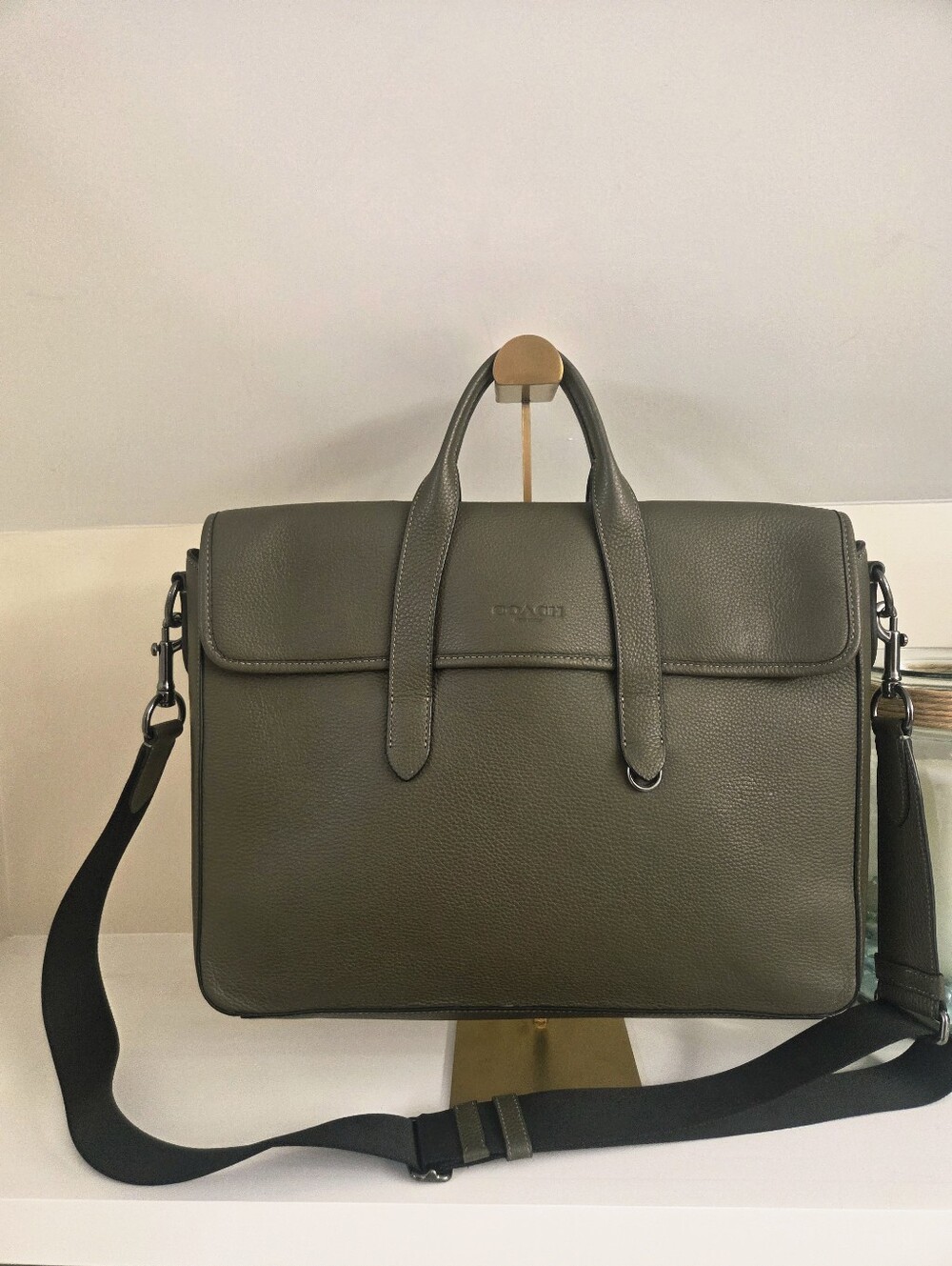 Coach Sullivan Pebbled Leather Briefcase in Olive